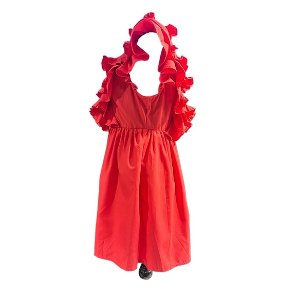 Entro Coral Red Ruched V-Neck Sundress - Picture 6 of 8